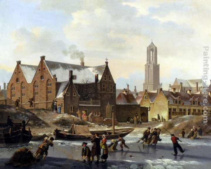 Jan Hendrik Verheijen Skaters On A Frozen Canal Painting Best Skaters
